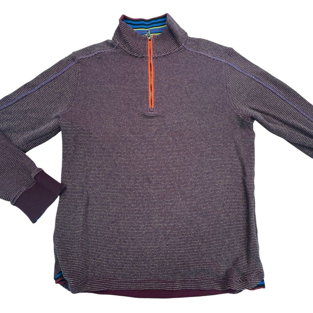 Robert Graham Sweater Mens S Maroon Striped Knit Classic Fit Mock Neck 1/4 Zip